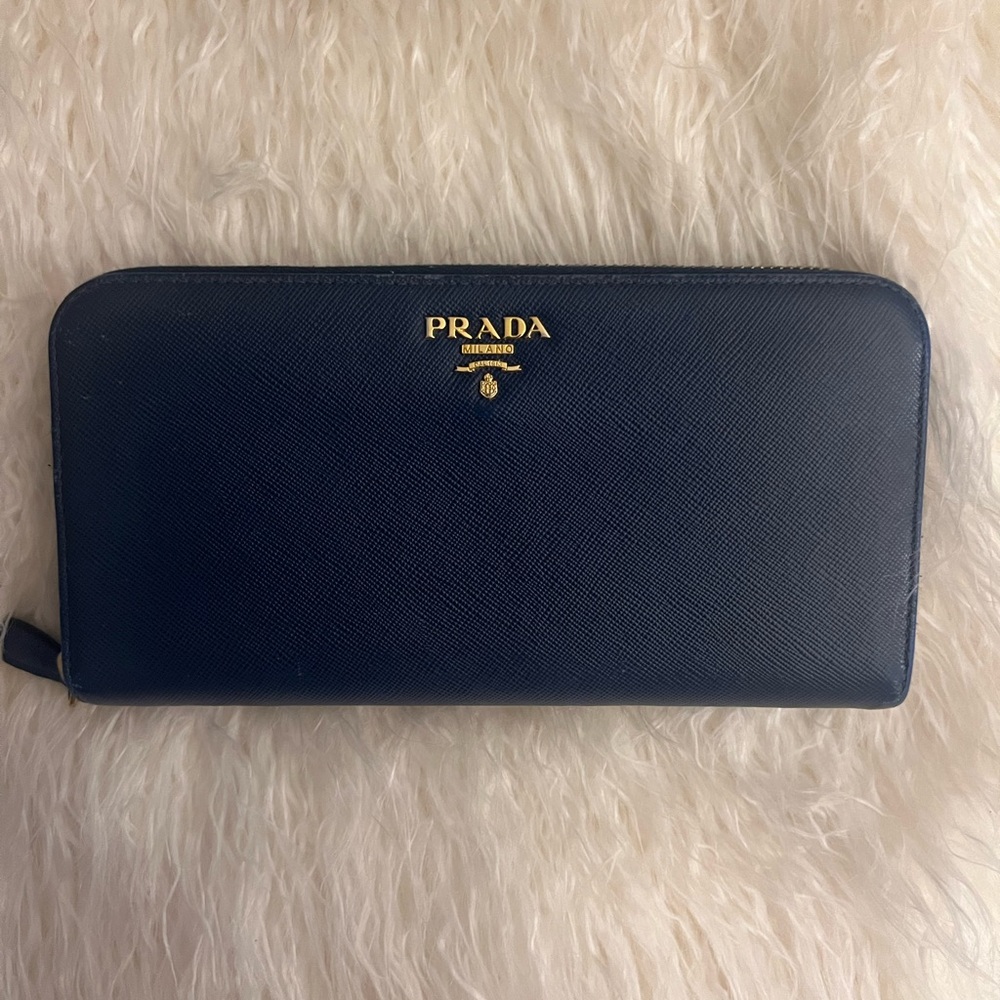 Prada saffiano leather zip around wallet